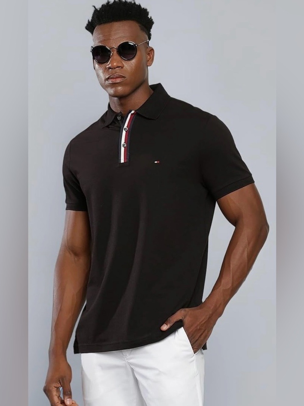 Tommy Hilfiger Black Polo Shirt XL Y2K Preppy Flag Logo Custom Fit Top